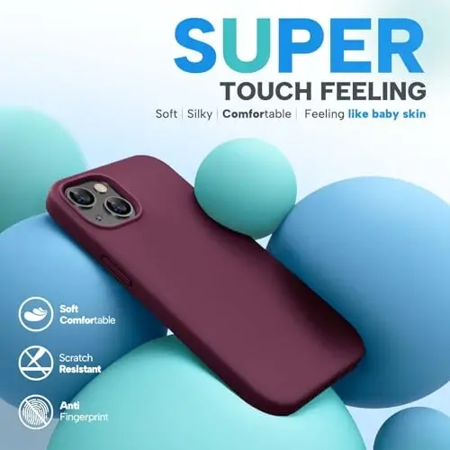 Miracase Designed for iPhone 13 Case, with Tempered Glass Screen Protector, [Soft Anti-Scratch Microfiber Lining], Shockproof Liquid Silicone Rubber Phone Case Cover for 13 6.1 inch, Wine Red - 3