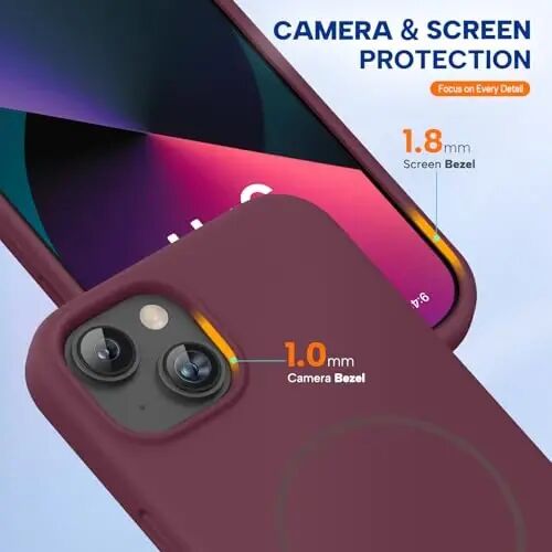 Miracase Designed for iPhone 13 Case, with Tempered Glass Screen Protector, [Soft Anti-Scratch Microfiber Lining], Shockproof Liquid Silicone Rubber Phone Case Cover for 13 6.1 inch, Wine Red - 6