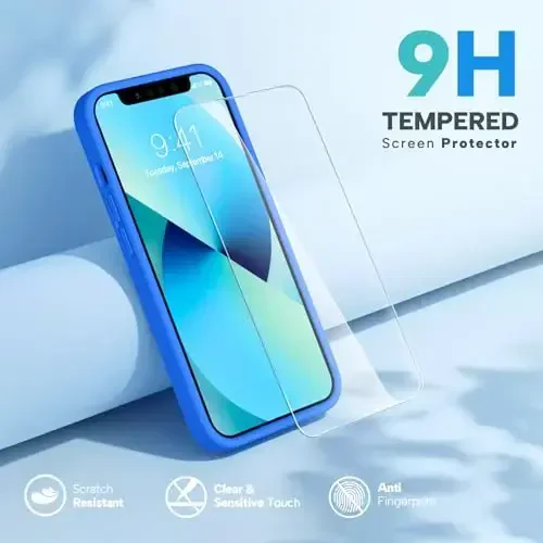 Miracase Designed for iPhone 13 Case, with Tempered Glass Screen Protector, [Soft Anti-Scratch Microfiber Lining], Shockproof Liquid Silicone Rubber Phone Case for 13 6.1 inch, Mediterranean Blue - 4