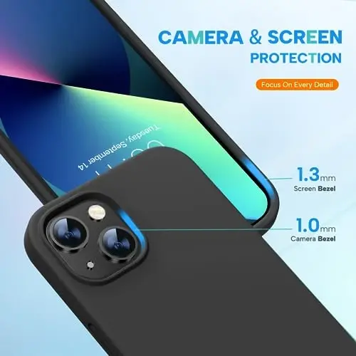 Miracase Designed for iPhone 13 Case, with Tempered Glass Screen Protector, [Soft Anti-Scratch Microfiber Lining], Shockproof Liquid Silicone Rubber Phone Cover Case for 13 6.1 inch, Black - 3