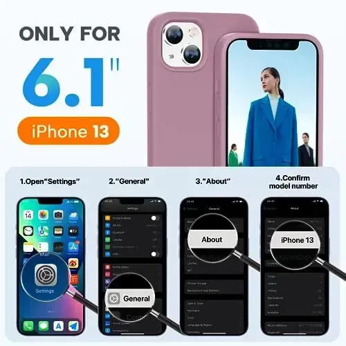 Miracase Designed for iPhone 13 Case, with Tempered Glass Screen Protector, [Soft Anti-Scratch Microfiber Lining], Shockproof Liquid Silicone Rubber Phone Cover Case for 13 6.1 inch, Blackcurrant - 5