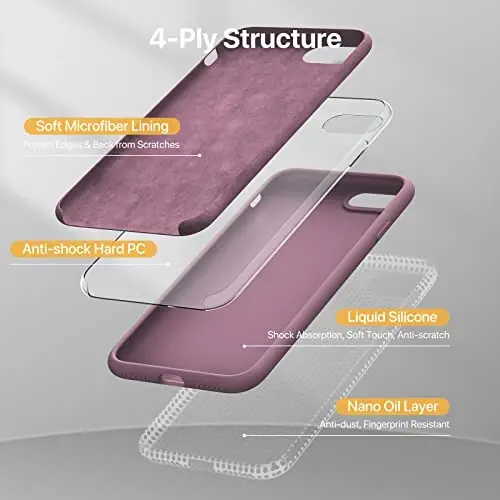 Miracase Designed for iPhone 13 Case, with Tempered Glass Screen Protector, [Soft Anti-Scratch Microfiber Lining], Shockproof Liquid Silicone Rubber Phone Cover Case for 13 6.1 inch, Blackcurrant - 5