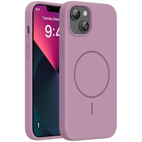 Miracase Designed for iPhone 13 Case, with Tempered Glass Screen Protector, [Soft Anti-Scratch Microfiber Lining], Shockproof Liquid Silicone Rubber Phone Cover Case for 13 6.1 inch, Blackcurrant 