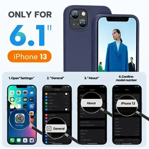 Miracase Designed for iPhone 13 Case, with Tempered Glass Screen Protector, [Soft Anti-Scratch Microfiber Lining], Shockproof Liquid Silicone Rubber Phone Cover Case for 13 6.1 inch, Dark Blue - 6