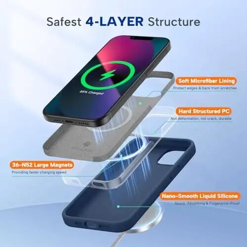 Miracase Designed for iPhone 13 Case, with Tempered Glass Screen Protector, [Soft Anti-Scratch Microfiber Lining], Shockproof Liquid Silicone Rubber Phone Cover Case for 13 6.1 inch, Dark Blue - 3