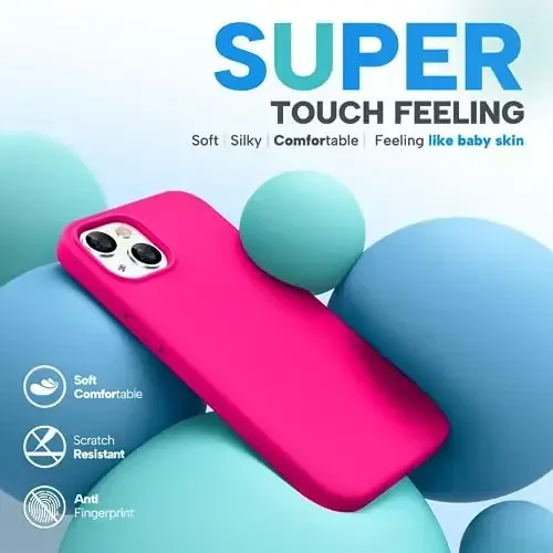 Miracase Designed for iPhone 13 Case, with Tempered Glass Screen Protector, [Soft Anti-Scratch Microfiber Lining], Shockproof Liquid Silicone Rubber Phone Cover Case for 13 6.1 inch, Hot Pink - 3