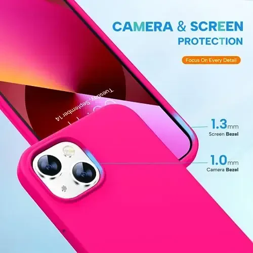 Miracase Designed for iPhone 13 Case, with Tempered Glass Screen Protector, [Soft Anti-Scratch Microfiber Lining], Shockproof Liquid Silicone Rubber Phone Cover Case for 13 6.1 inch, Hot Pink - 4