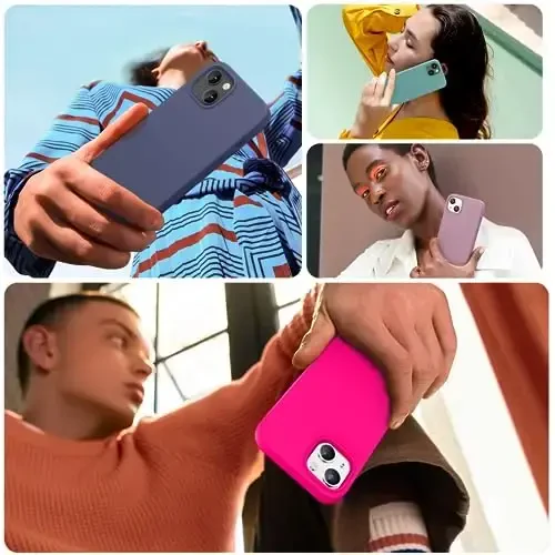 Miracase Designed for iPhone 13 Case, with Tempered Glass Screen Protector, [Soft Anti-Scratch Microfiber Lining], Shockproof Liquid Silicone Rubber Phone Cover Case for 13 6.1 inch, Hot Pink - 5