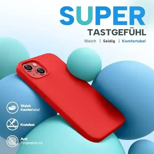 Miracase Designed for iPhone 13 Case, with Tempered Glass Screen Protector, [Soft Anti-Scratch Microfiber Lining], Shockproof Liquid Silicone Rubber Phone Cover Case for 13 6.1 inch, Red - 3