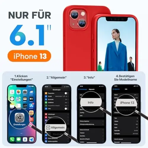 Miracase Designed for iPhone 13 Case, with Tempered Glass Screen Protector, [Soft Anti-Scratch Microfiber Lining], Shockproof Liquid Silicone Rubber Phone Cover Case for 13 6.1 inch, Red - 2