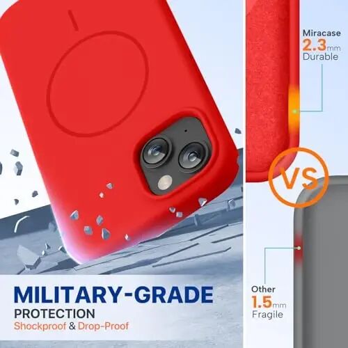 Miracase Designed for iPhone 13 Case, with Tempered Glass Screen Protector, [Soft Anti-Scratch Microfiber Lining], Shockproof Liquid Silicone Rubber Phone Cover Case for 13 6.1 inch, Red - MIRACASE (1)