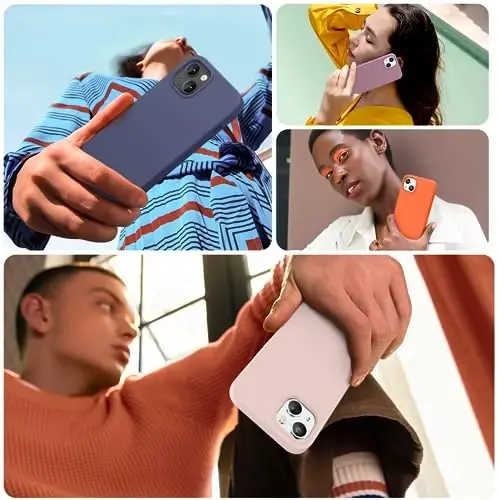 Miracase Designed for iPhone 13 Case, with Tempered Glass Screen Protector, [Soft Anti-Scratch Microfiber Lining], Shockproof Liquid Silicone Rubber Phone Cover Case for 13 6.1 inch, Sand Pink - 2