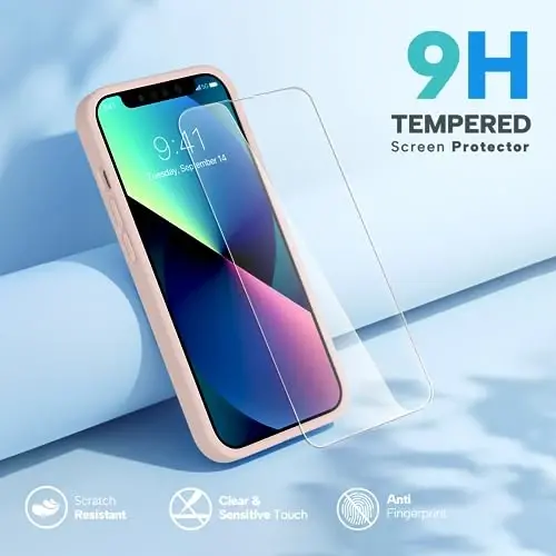 Miracase Designed for iPhone 13 Case, with Tempered Glass Screen Protector, [Soft Anti-Scratch Microfiber Lining], Shockproof Liquid Silicone Rubber Phone Cover Case for 13 6.1 inch, Sand Pink - 3