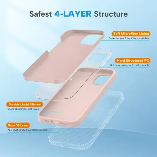 Miracase Designed for iPhone 13 Case, with Tempered Glass Screen Protector, [Soft Anti-Scratch Microfiber Lining], Shockproof Liquid Silicone Rubber Phone Cover Case for 13 6.1 inch, Sand Pink - 5