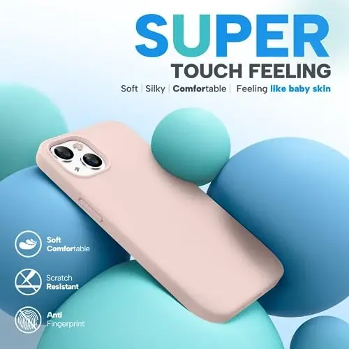 Miracase Designed for iPhone 13 Case, with Tempered Glass Screen Protector, [Soft Anti-Scratch Microfiber Lining], Shockproof Liquid Silicone Rubber Phone Cover Case for 13 6.1 inch, Sand Pink - 4