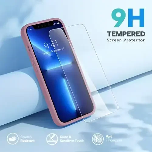 Miracase Designed for iPhone 13 Pro Case, with Tempered Glass Screen Protector, [Soft Anti-Scratch Microfiber Lining], Shockproof Liquid Silicone Phone Case Cover for 13 Pro 6.1 inch, Blackcurrent - 4