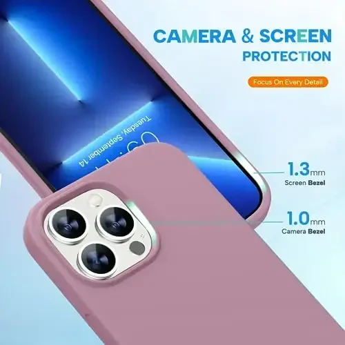 Miracase Designed for iPhone 13 Pro Case, with Tempered Glass Screen Protector, [Soft Anti-Scratch Microfiber Lining], Shockproof Liquid Silicone Phone Case Cover for 13 Pro 6.1 inch, Blackcurrent - 5