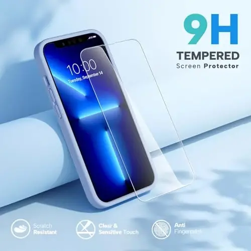 Miracase Designed for iPhone 13 Pro Case, with Tempered Glass Screen Protector, [Soft Anti-Scratch Microfiber Lining], Shockproof Liquid Silicone Phone Case Cover for 13 Pro 6.1 inch, Clove Purple - 3