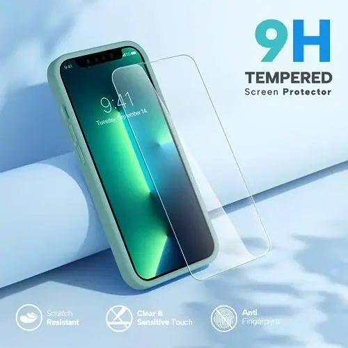 Miracase Designed for iPhone 13 Pro Case, with Tempered Glass Screen Protector, [Soft Anti-Scratch Microfiber Lining], Shockproof Liquid Silicone Phone Case Cover for 13 Pro 6.1 inch, Midnight Green - 5