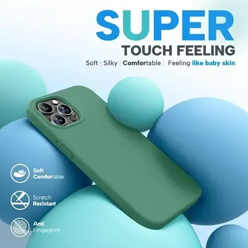 Miracase Designed for iPhone 13 Pro Max Case with Screen Protector,[Soft Anti-Scratch Microfiber Lining],Shockproof Liquid Silicone Rubber Phone Case Cover 6.7 inch, Acacia Green - 3