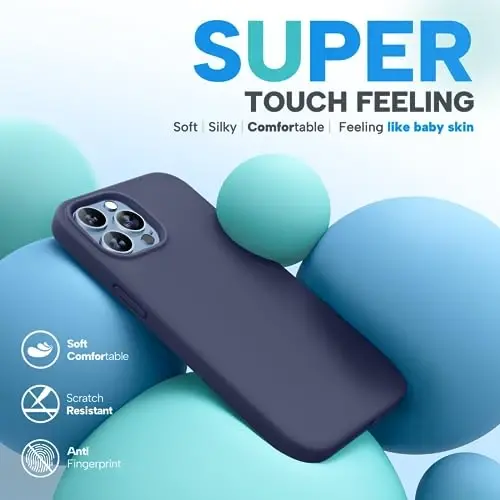 Miracase Designed for iPhone 13 Pro Max Case with Screen Protector,[Soft Anti-Scratch Microfiber Lining],Shockproof Liquid Silicone Rubber Phone Case Cover 6.7 inch, Dark Blue - 3
