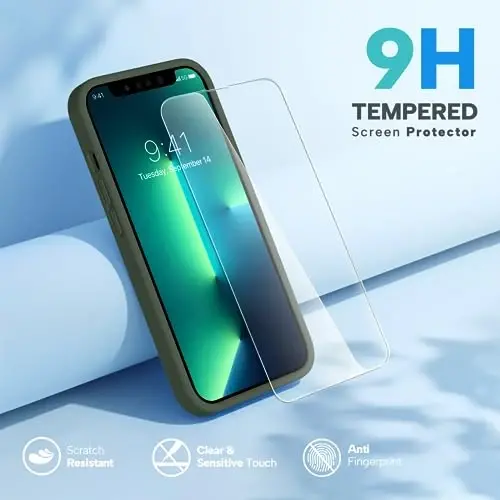 Miracase Designed for iPhone 13 Pro Max Case with Screen Protector,[Soft Anti-Scratch Microfiber Lining],Shockproof Liquid Silicone Rubber Phone Case Cover 6.7 inch, Dark Green - 4