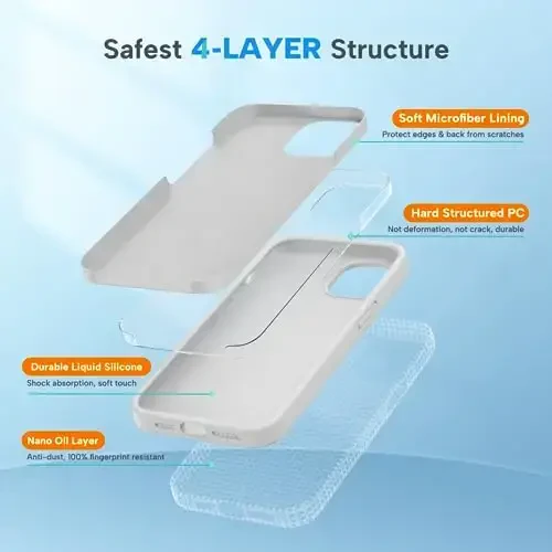 Miracase Designed for iPhone 13 Pro Max Case with Screen Protector,[Soft Anti-Scratch Microfiber Lining],Shockproof Liquid Silicone Rubber Phone Case Cover 6.7 inch, Moonlight White - 6