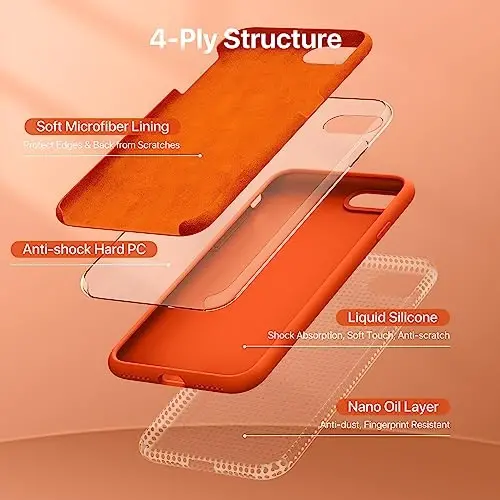 Miracase Designed for iPhone 13 Pro Max Case with Screen Protector,[Soft Anti-Scratch Microfiber Lining],Shockproof Liquid Silicone Rubber Phone Case Cover 6.7 inch, Orange - 3