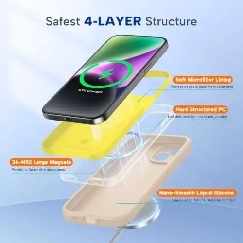 Miracase Designed for iPhone 14 Case, [Upgraded Enhanced Camera Protection], Shockproof Liquid Silicone Case with Microfiber Lining, 6.1 inch, Bean Grey - 2