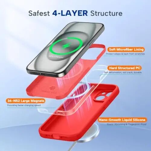 Miracase Designed for iPhone 14 Case with Screen Protector,[Upgraded Enhanced Camera Protection],Shockproof Liquid Silicone Case with Microfiber Lining, 6.1 inch, Coral Red - 3