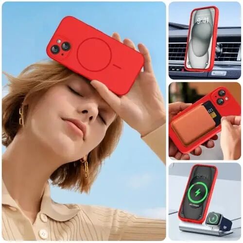 Miracase Designed for iPhone 14 Case with Screen Protector,[Upgraded Enhanced Camera Protection],Shockproof Liquid Silicone Case with Microfiber Lining, 6.1 inch, Coral Red - 5