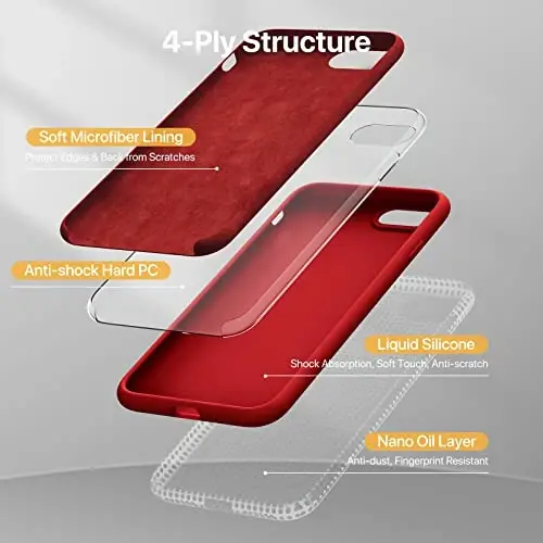 Miracase Designed for iPhone 14 Case with Screen Protector,[Upgraded Enhanced Camera Protection],Shockproof Liquid Silicone Case with Microfiber Lining, 6.1 inch, Coral Red - 5