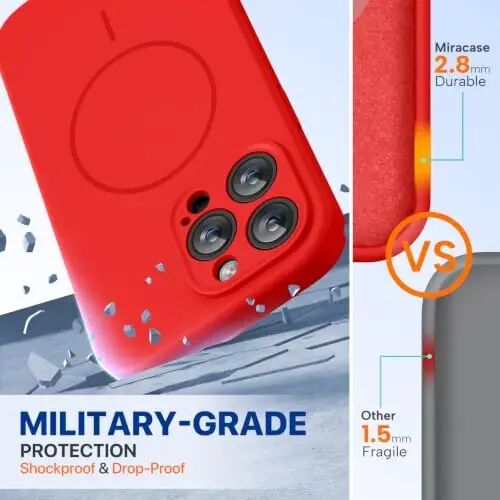 Miracase Designed for iPhone 14 Case with Screen Protector,[Upgraded Enhanced Camera Protection],Shockproof Liquid Silicone Case with Microfiber Lining, 6.1 inch, Coral Red - MIRACASE (1)