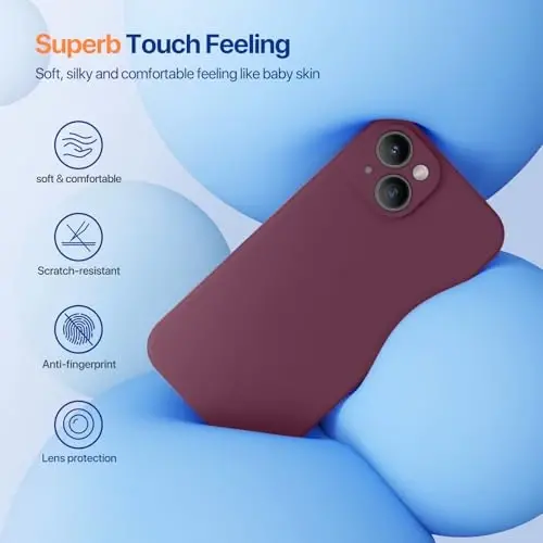 Miracase Designed for iPhone 14 Case with Screen Protector,[Upgraded Enhanced Camera Protection],Shockproof Liquid Silicone Case with Microfiber Lining, 6.1 inch, Wine Red - 4