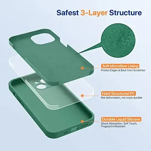 Miracase Designed for iPhone 14 Case with Screen Protector,[Upgraded Enhanced Camera Protection],Shockproof Liquid Silicone Case with Microfiber Lining, 6.1 inch,Acacia Green - 4
