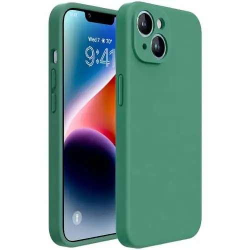 Miracase Designed for iPhone 14 Case with Screen Protector,[Upgraded Enhanced Camera Protection],Shockproof Liquid Silicone Case with Microfiber Lining, 6.1 inch,Acacia Green 