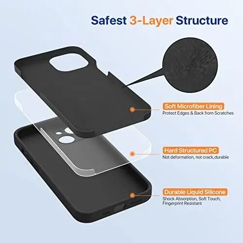 Miracase Designed for iPhone 14 Case with Screen Protector,[Upgraded Enhanced Camera Protection],Shockproof Liquid Silicone Case with Microfiber Lining, 6.1 inch,Black - 3