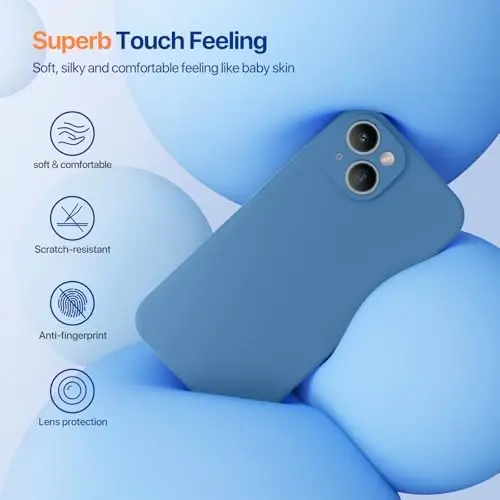 Miracase Designed for iPhone 14 Case with Screen Protector,[Upgraded Enhanced Camera Protection],Shockproof Liquid Silicone Case with Microfiber Lining, 6.1 inch,Capri Blue - 3