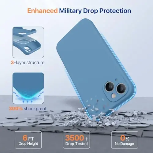 Miracase Designed for iPhone 14 Case with Screen Protector,[Upgraded Enhanced Camera Protection],Shockproof Liquid Silicone Case with Microfiber Lining, 6.1 inch,Capri Blue - 4