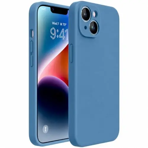 Miracase Designed for iPhone 14 Case,[Upgraded Enhanced Camera Protection],Shockproof Liquid Silicone Case with Microfiber Lining, 6.1 inch,Capri Blue 