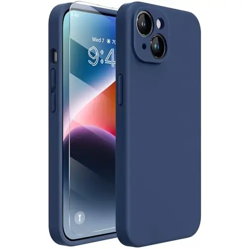 Miracase Designed for iPhone 14 Case with Screen Protector,[Upgraded Enhanced Camera Protection],Shockproof Liquid Silicone Case with Microfiber Lining, 6.1 inch,Dark Blue 
