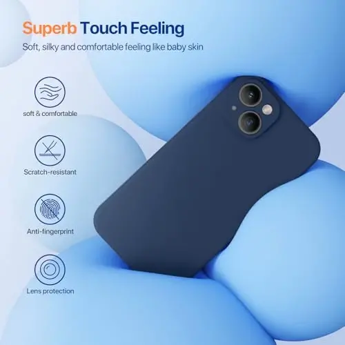 Miracase Designed for iPhone 14 Case with Screen Protector,[Upgraded Enhanced Camera Protection],Shockproof Liquid Silicone Case with Microfiber Lining, 6.1 inch,Dark Blue - 2