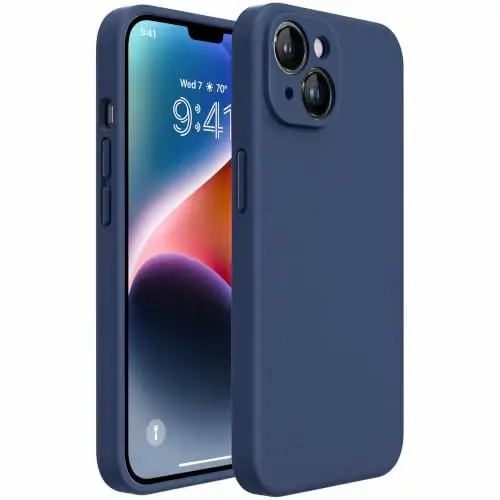 Miracase Designed for iPhone 14 Case,[Upgraded Enhanced Camera Protection],Shockproof Liquid Silicone Case with Microfiber Lining, 6.1 inch,Dark Blue - 1