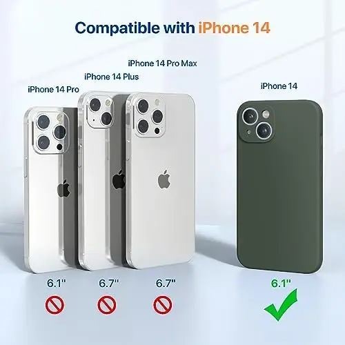 Miracase Designed for iPhone 14 Case with Screen Protector,[Upgraded Enhanced Camera Protection],Shockproof Liquid Silicone Case with Microfiber Lining, 6.1 inch,Dark Green - 2