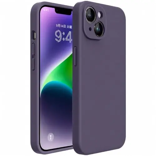 Miracase Designed for iPhone 14 Case with Screen Protector,[Upgraded Enhanced Camera Protection],Shockproof Liquid Silicone Case with Microfiber Lining, 6.1 inch,Dark Purple 