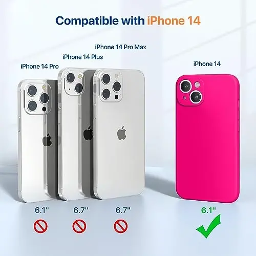 Miracase Designed for iPhone 14 Case with Screen Protector,[Upgraded Enhanced Camera Protection],Shockproof Liquid Silicone Case with Microfiber Lining, 6.1 inch,Hot Pink - 3
