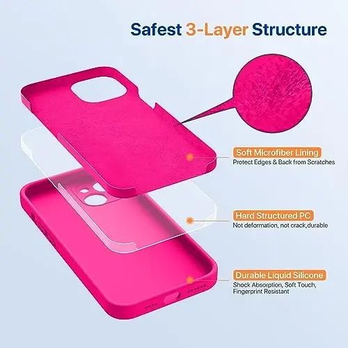 Miracase Designed for iPhone 14 Case with Screen Protector,[Upgraded Enhanced Camera Protection],Shockproof Liquid Silicone Case with Microfiber Lining, 6.1 inch,Hot Pink - 4