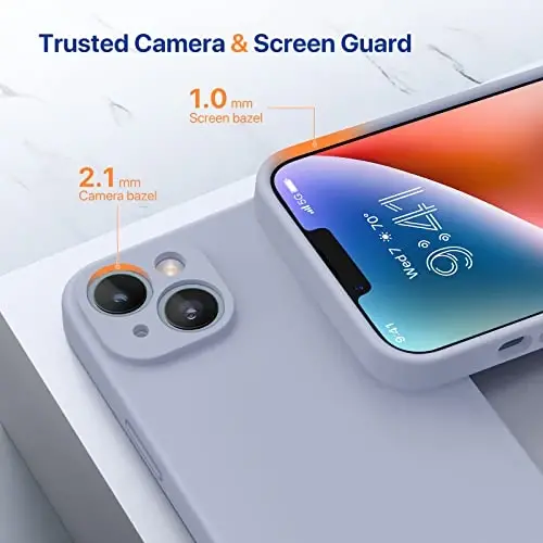 Miracase Designed for iPhone 14 Case with Screen Protector,[Upgraded Enhanced Camera Protection],Shockproof Liquid Silicone Case with Microfiber Lining, 6.1 inch,Lavender Grey - 4