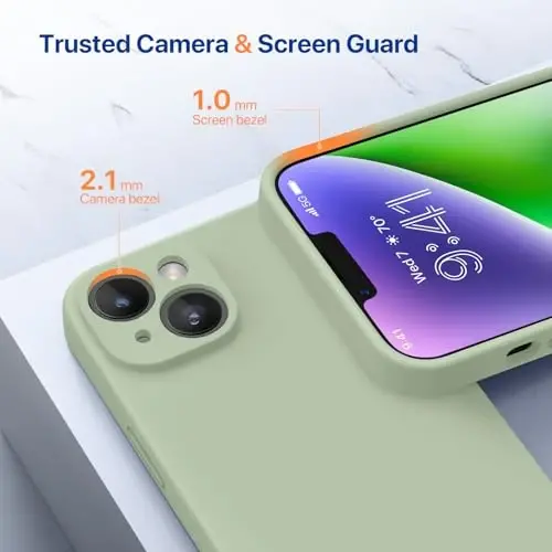 Miracase Designed for iPhone 14 Case with Screen Protector,[Upgraded Enhanced Camera Protection],Shockproof Liquid Silicone Case with Microfiber Lining, 6.1 inch,Patina Green - 2