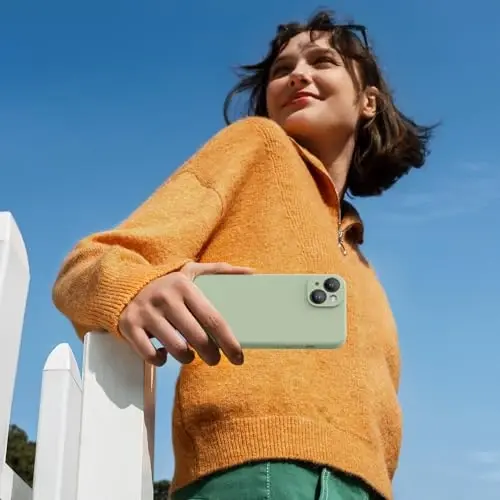 Miracase Designed for iPhone 14 Case with Screen Protector,[Upgraded Enhanced Camera Protection],Shockproof Liquid Silicone Case with Microfiber Lining, 6.1 inch,Patina Green - 5